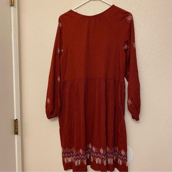 Knox rose red Balloon Long Sleeve Embroidered boho tassel oversized Dress -S - Picture 3 of 13
